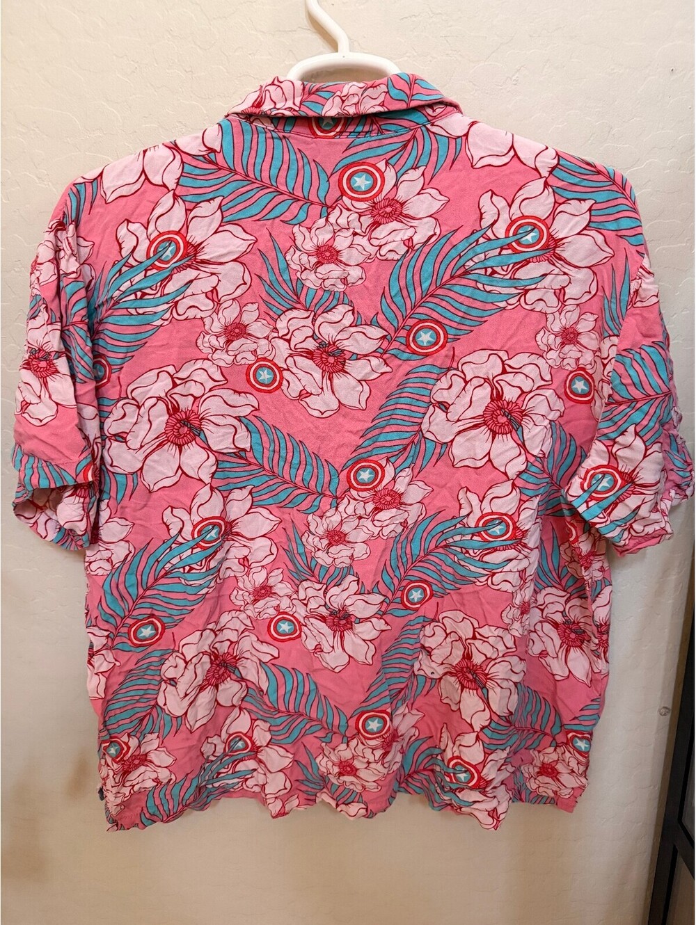 Captain America Marvel Pink Floral Hawaiian Button Up Shirt - Picture 4 of 4